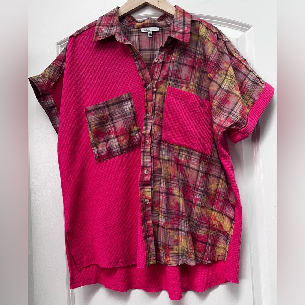 Nwot White Birch Patchwork Button Down Top, Pink,… - image 1